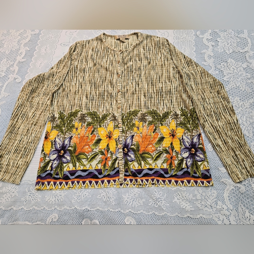 Pleat Pleat by Rafael Stretch Button Cardigan Floral Size M - Picture 3 of 9
